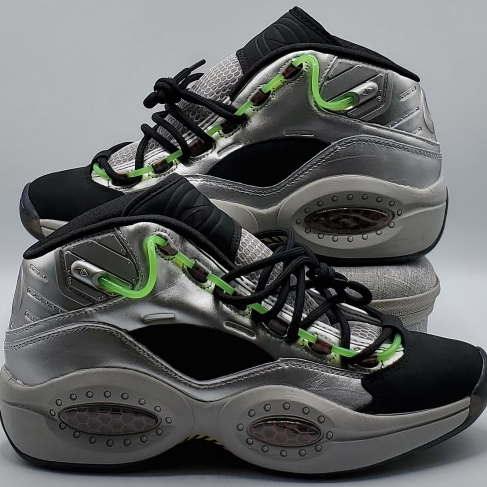 Reebok Question Mid "Minions Gru's Lab" Mens Size 9 Silver Metallic/Black FW7548